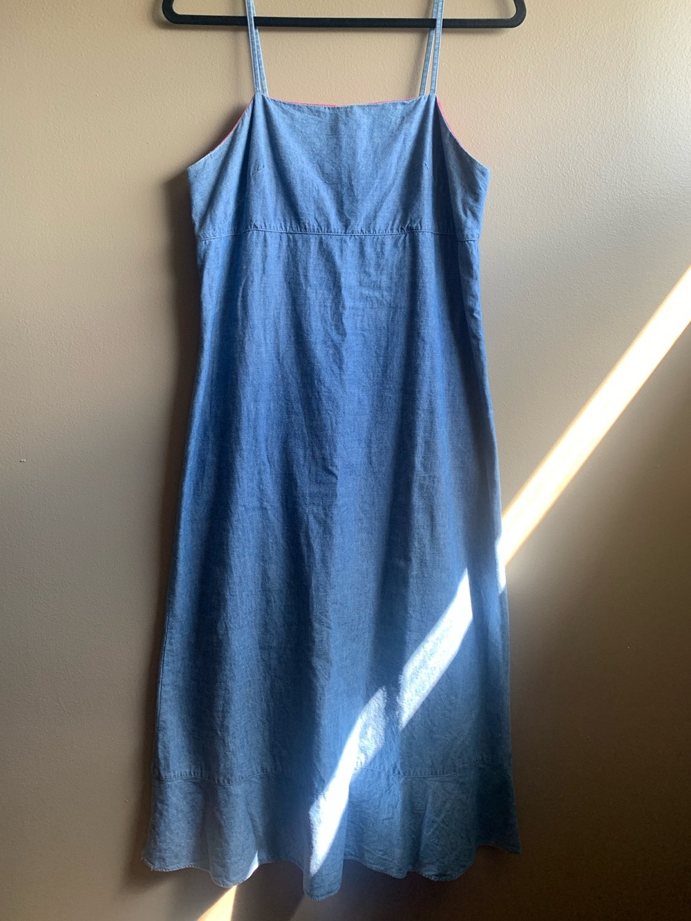 GAP Women's Blue Spaghetti-Strap Chambray Midi 100% Cotton Dress - Size 8